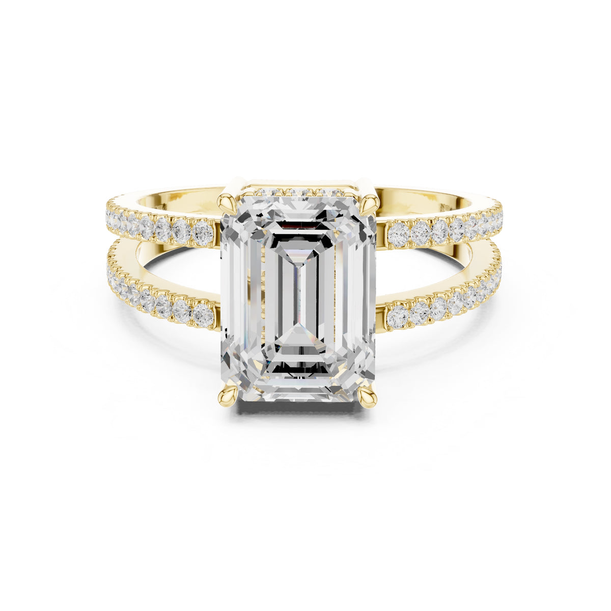 3.00 ct Crowned Bridge Ring 3ct Yellow Gold Emerald