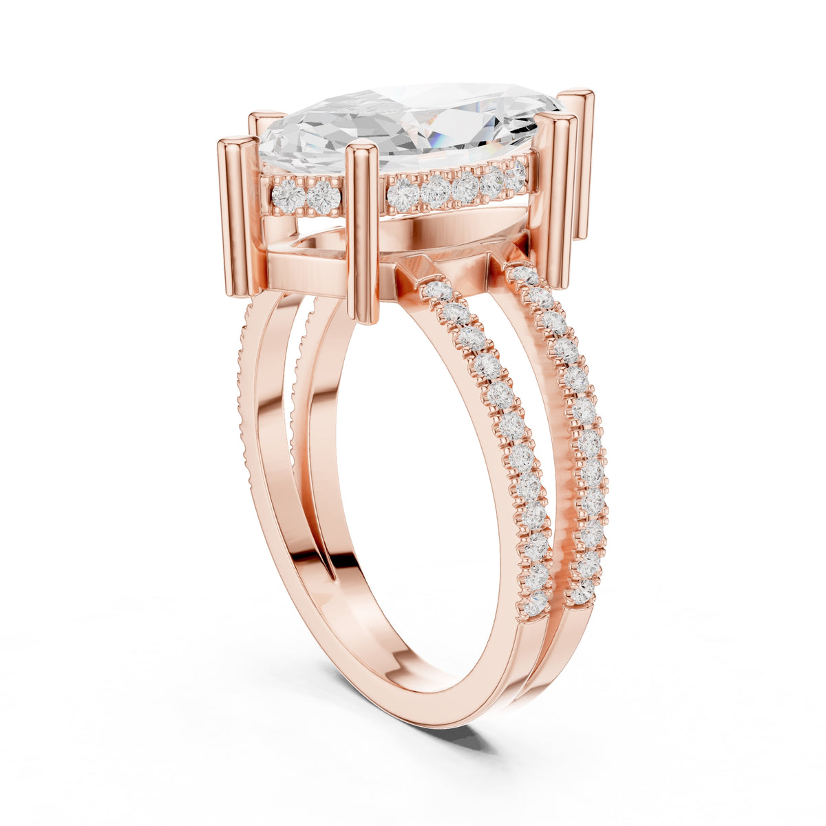 3.00 ct Crowned Bridge Ring 3ct Rose Gold Marquise