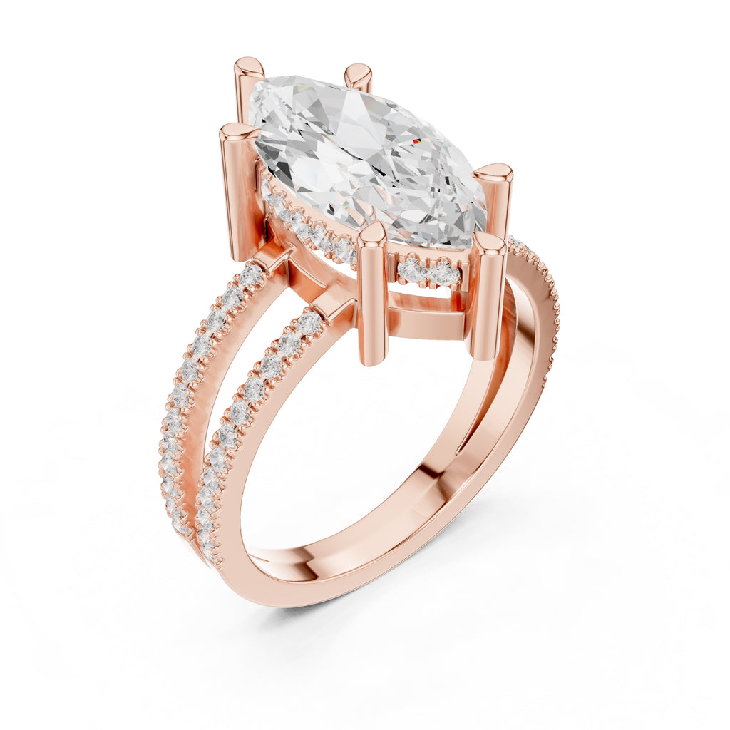3.00 ct Crowned Bridge Ring 3ct Rose Gold Marquise