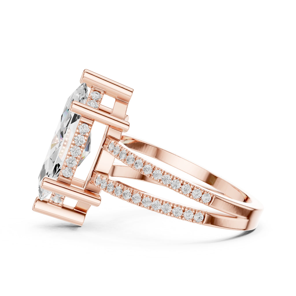 3.00 ct Crowned Bridge Ring 3ct Rose Gold Marquise