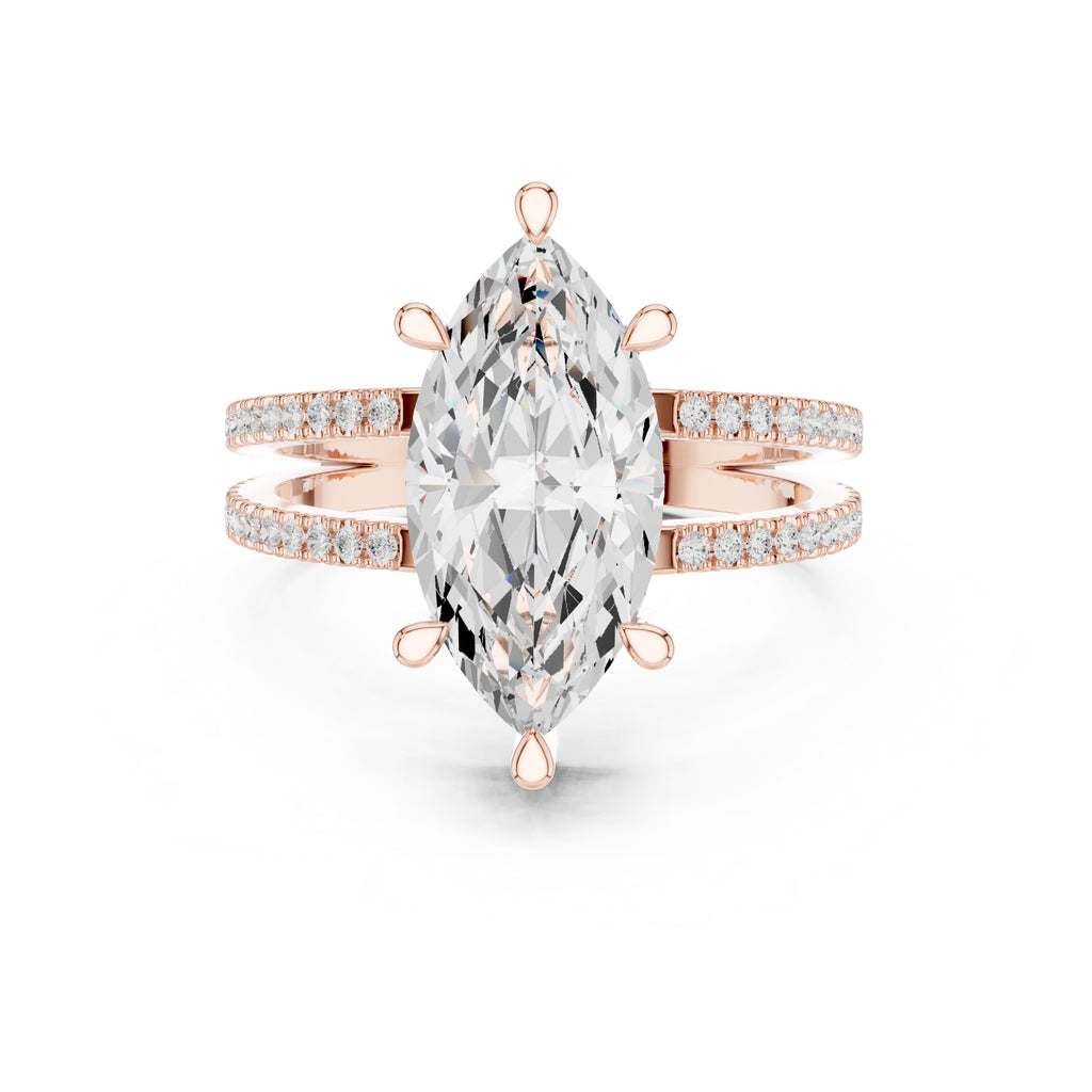 3.00 ct Crowned Bridge Ring 3ct Rose Gold Marquise