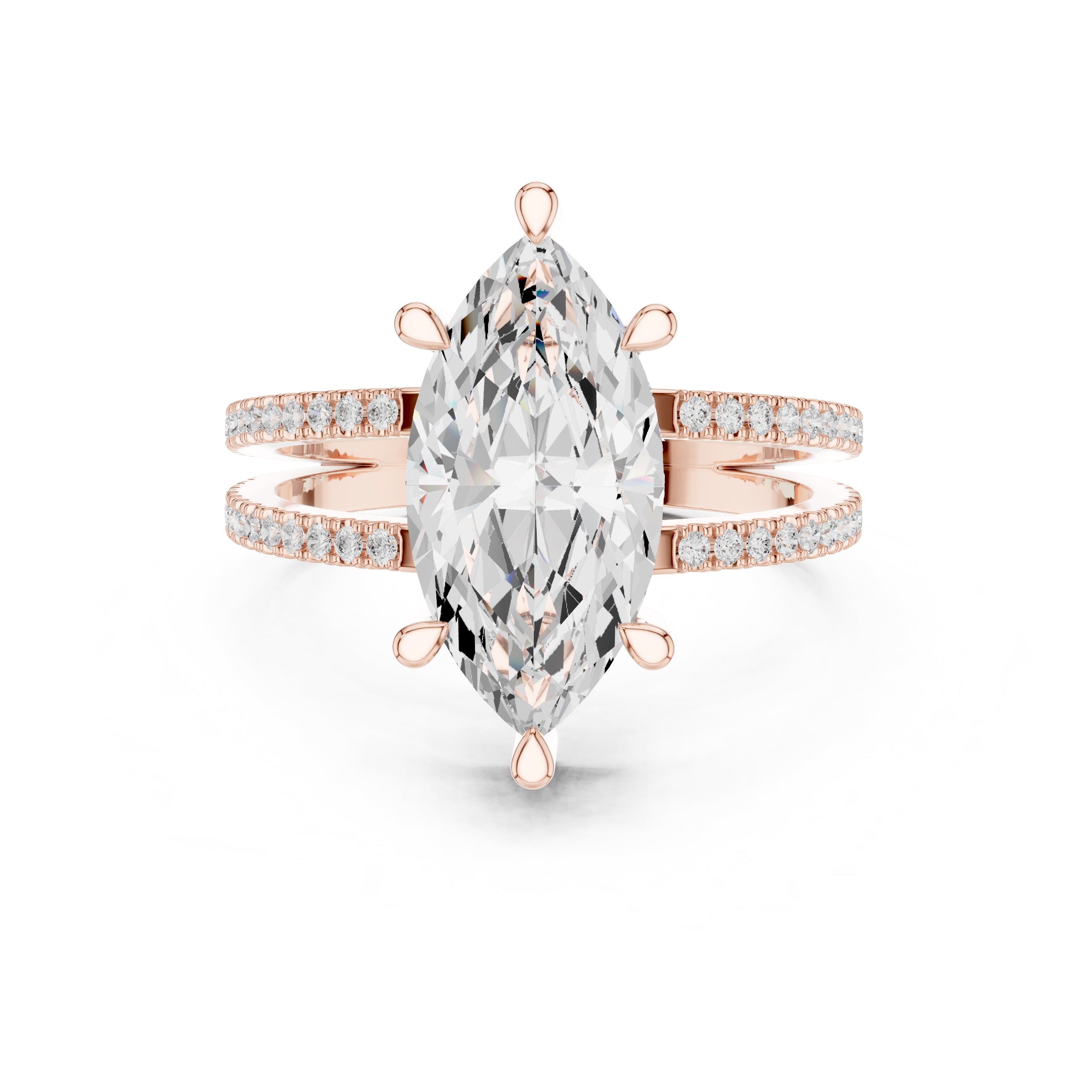3.00 ct Crowned Bridge Ring 3ct Rose Gold Marquise