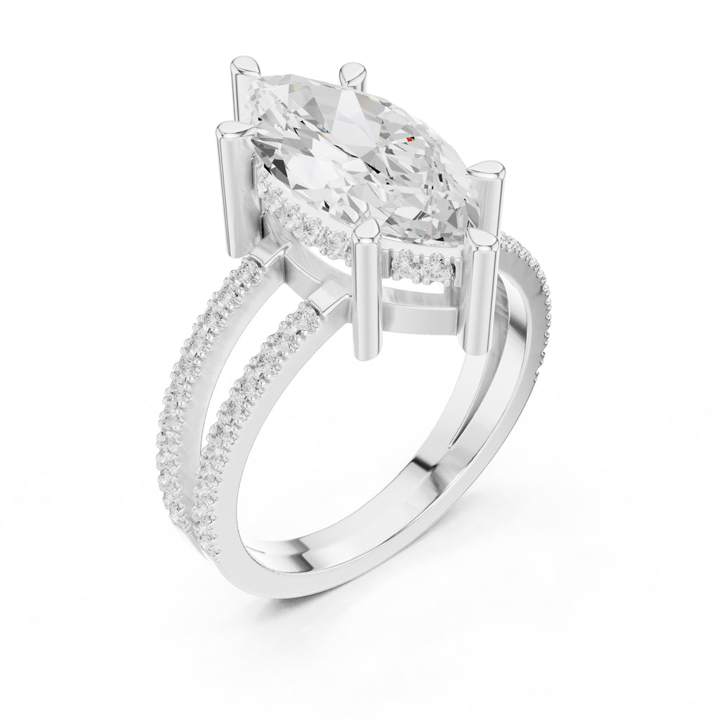 3.00 ct Crowned Bridge Ring 3ct White Gold Marquise