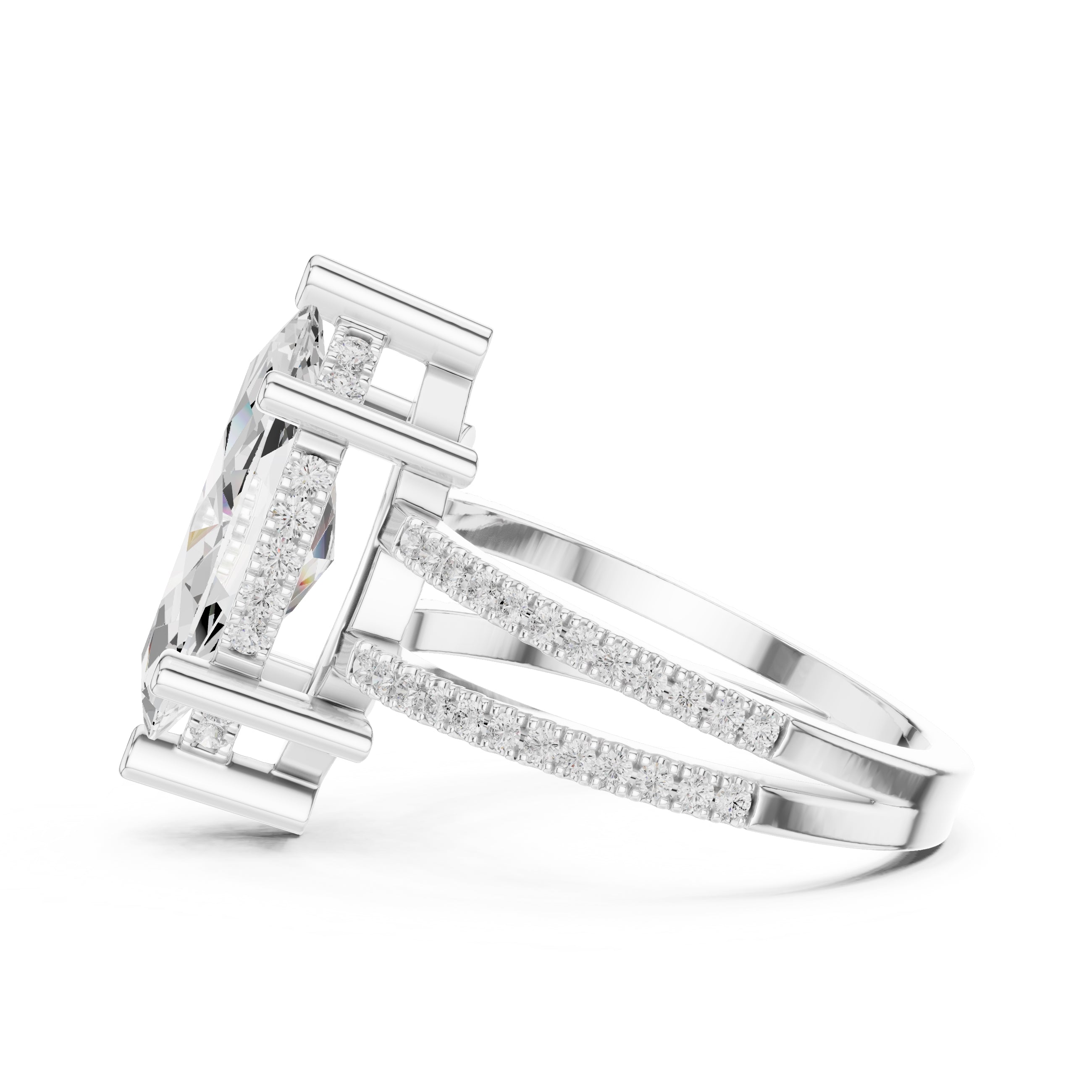 3.00 ct Crowned Bridge Ring 3ct White Gold Marquise
