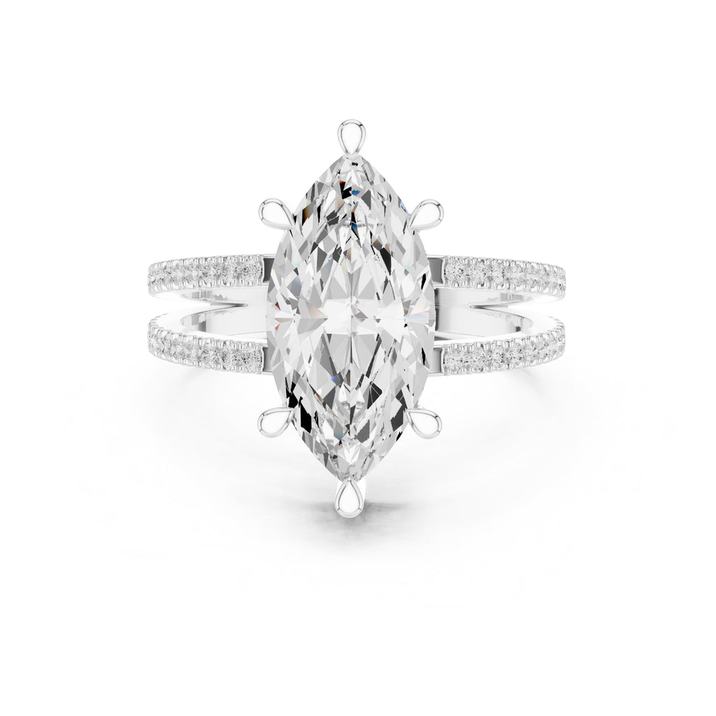 3.00 ct Crowned Bridge Ring 3ct White Gold Marquise