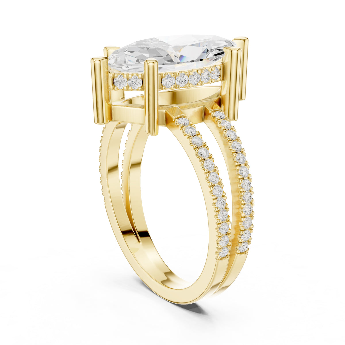 3.00 ct Crowned Bridge Ring 3ct Yellow Gold Marquise
