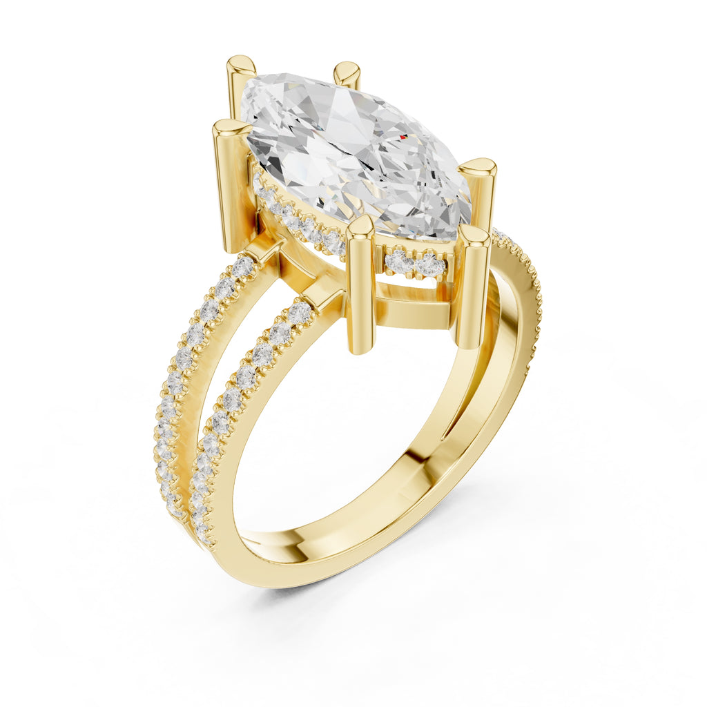 3.00 ct Crowned Bridge Ring 3ct Yellow Gold Marquise