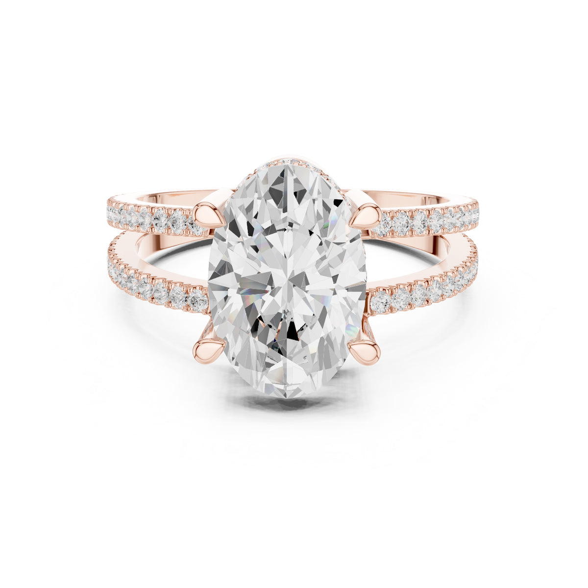3.00 ct Crowned Bridge Ring Rose Gold Oval