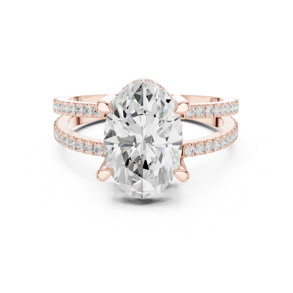 3.00 ct Crowned Bridge Ring 3ct Rose Gold Oval