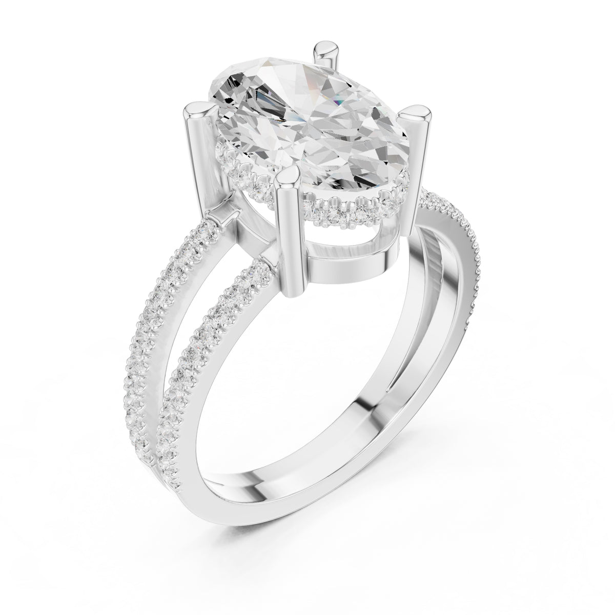 3.00 ct Crowned Bridge Ring 3ct White Gold Oval
