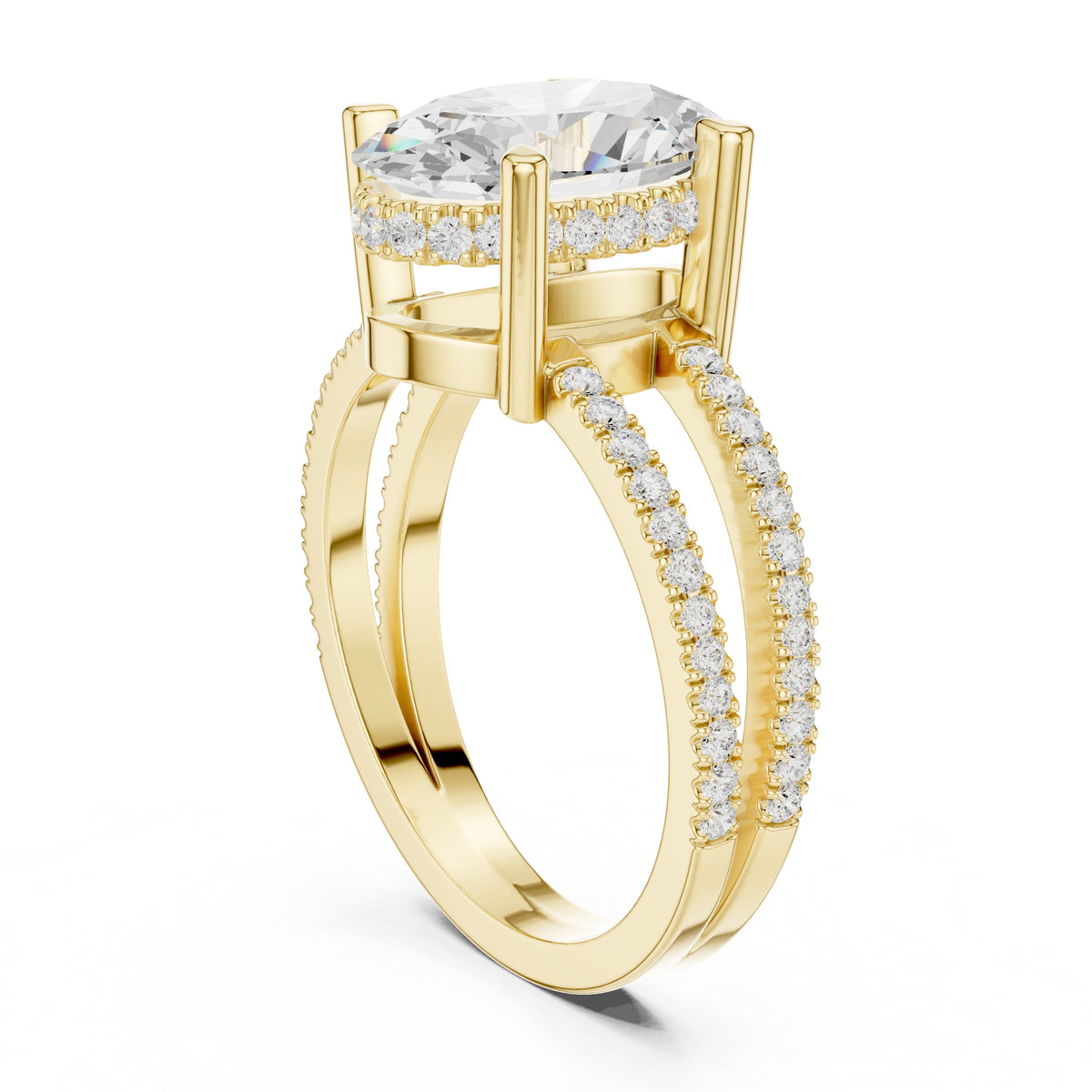 3.00 ct Crowned Bridge Ring 3ct Yellow Gold Oval