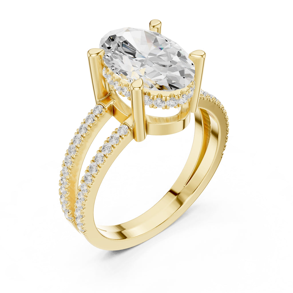 3.00 ct Crowned Bridge Ring 3ct Yellow Gold Oval