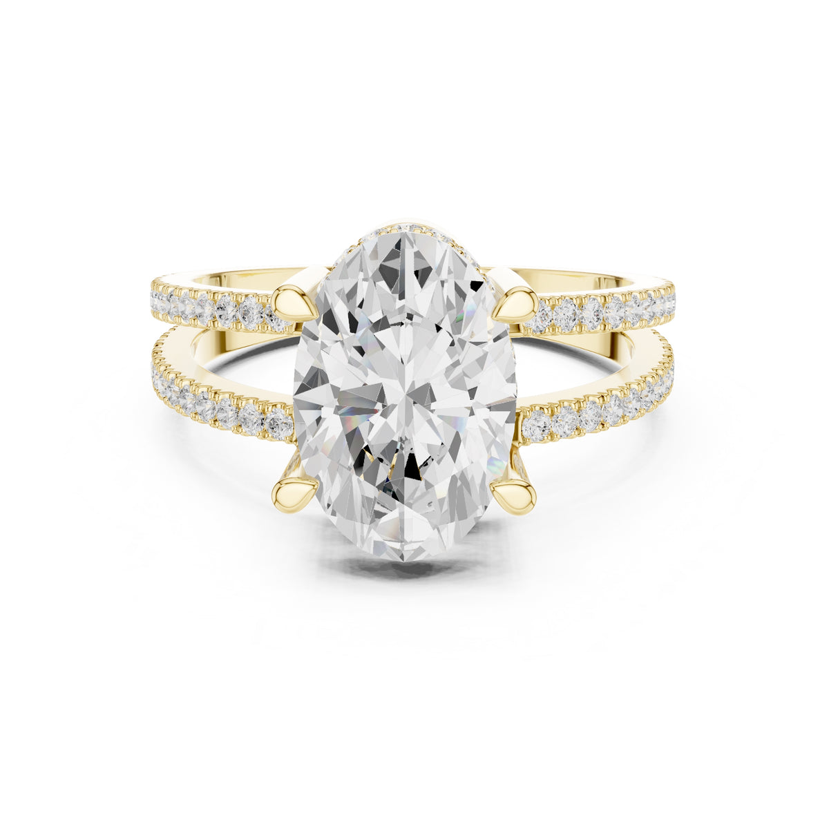 3.00 ct Crowned Bridge Ring 3ct Yellow Gold Oval
