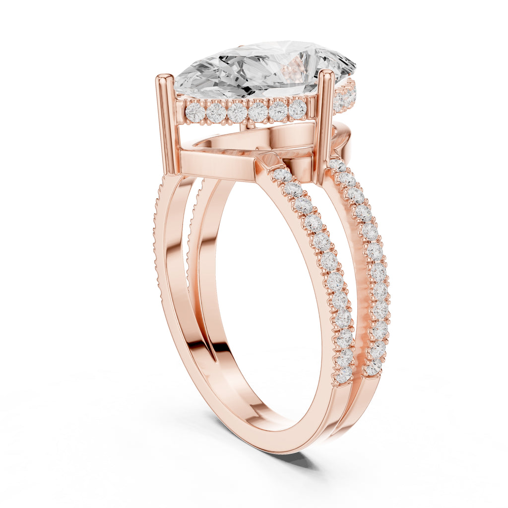 3.00 ct Crowned Bridge Ring 3ct Rose Gold Pear