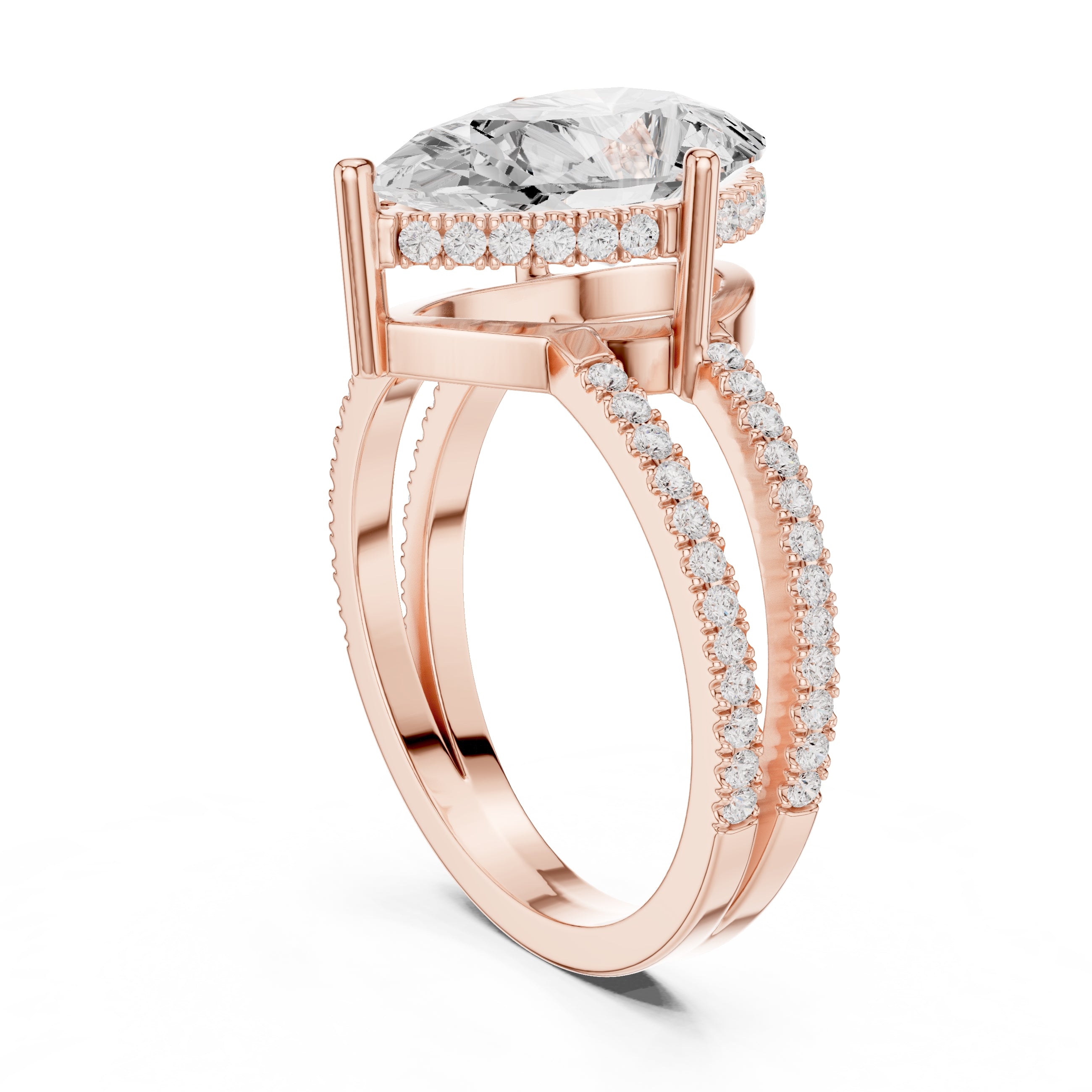 3.00 ct Crowned Bridge Ring 3ct Rose Gold Pear