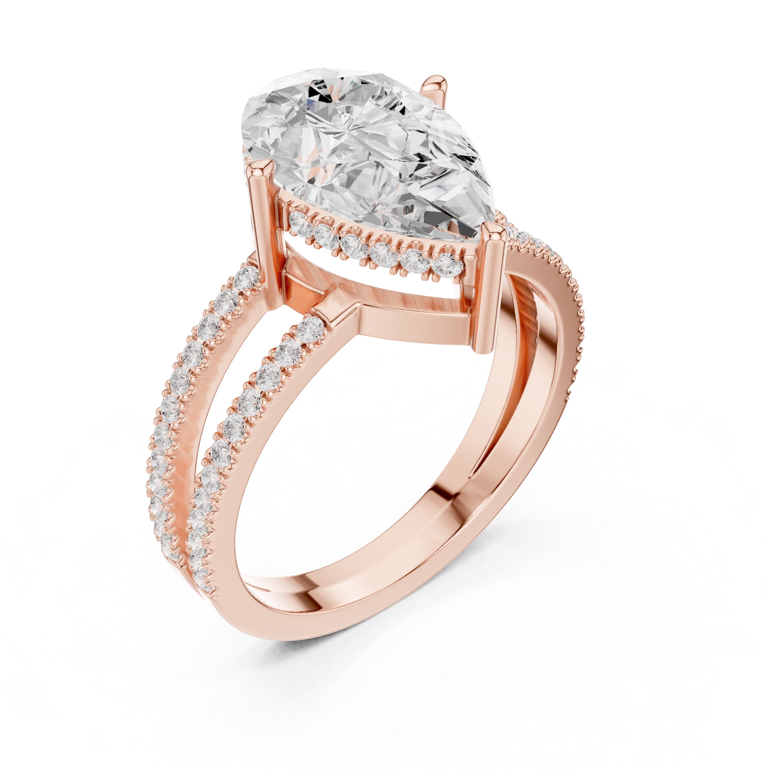 3.00 ct Crowned Bridge Ring 3ct Rose Gold Pear