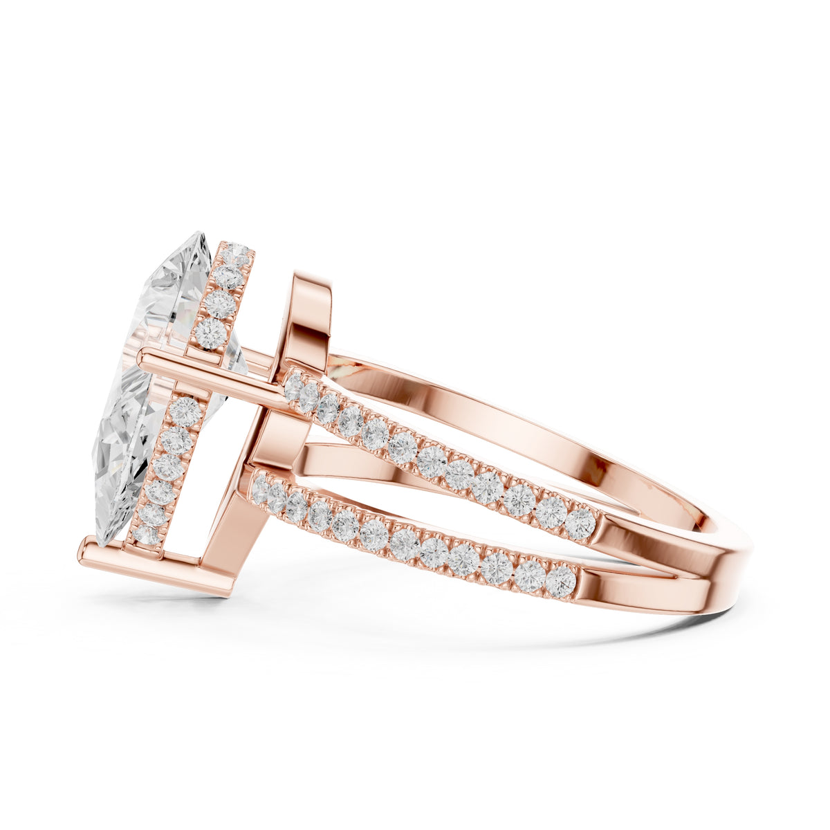 3.00 ct Crowned Bridge Ring 3ct Rose Gold Pear