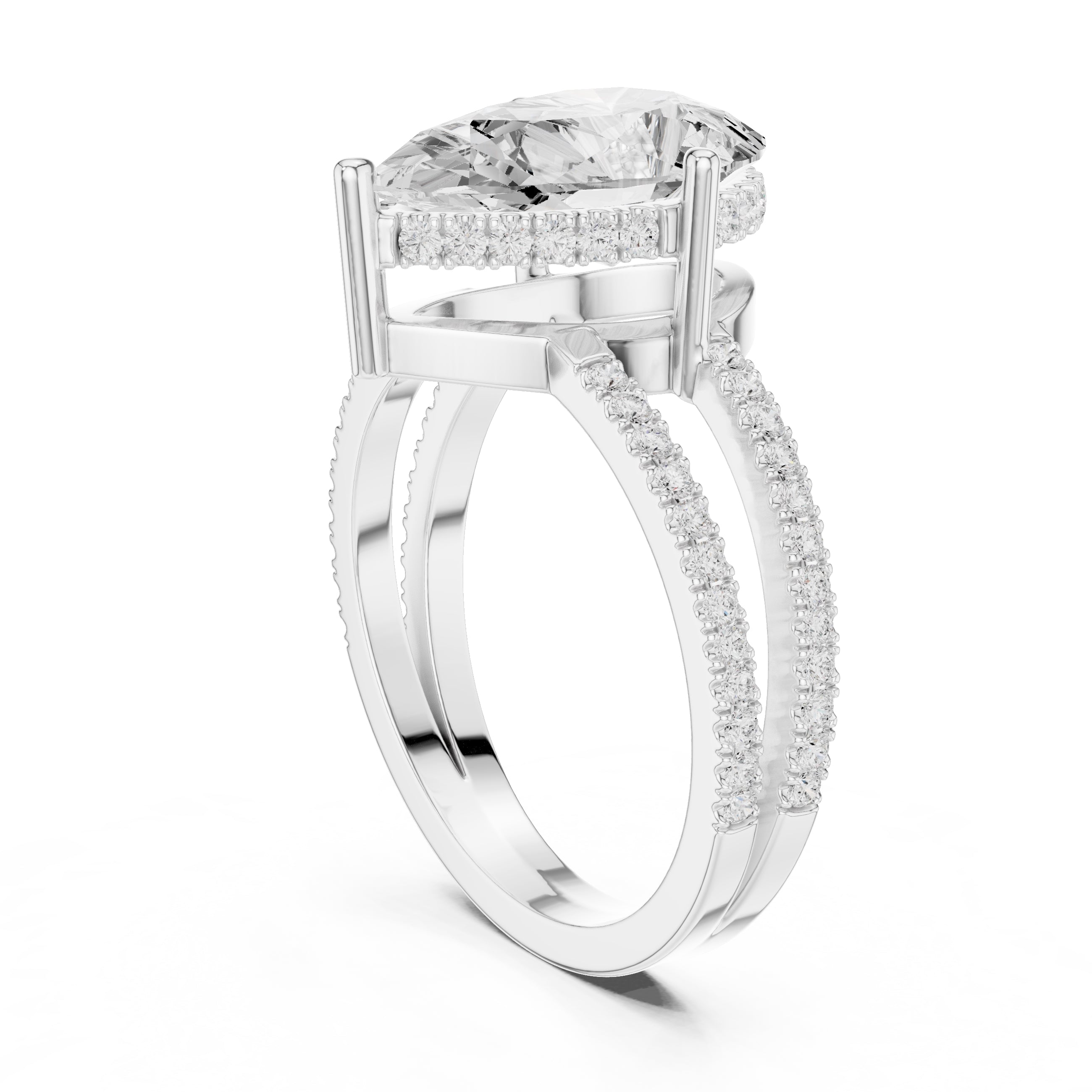 3.00 ct Crowned Bridge Ring 3ct White Gold Pear