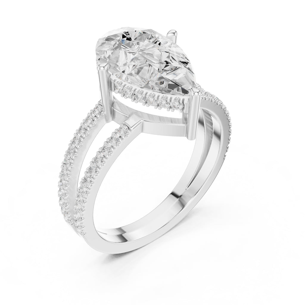3.00 ct Crowned Bridge Ring 3ct White Gold Pear
