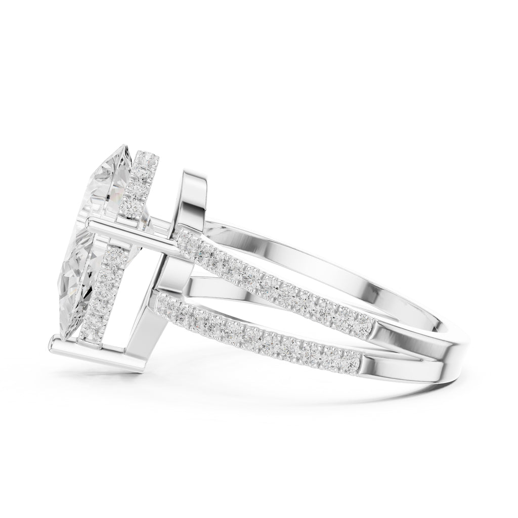 3.00 ct Crowned Bridge Ring 3ct White Gold Pear