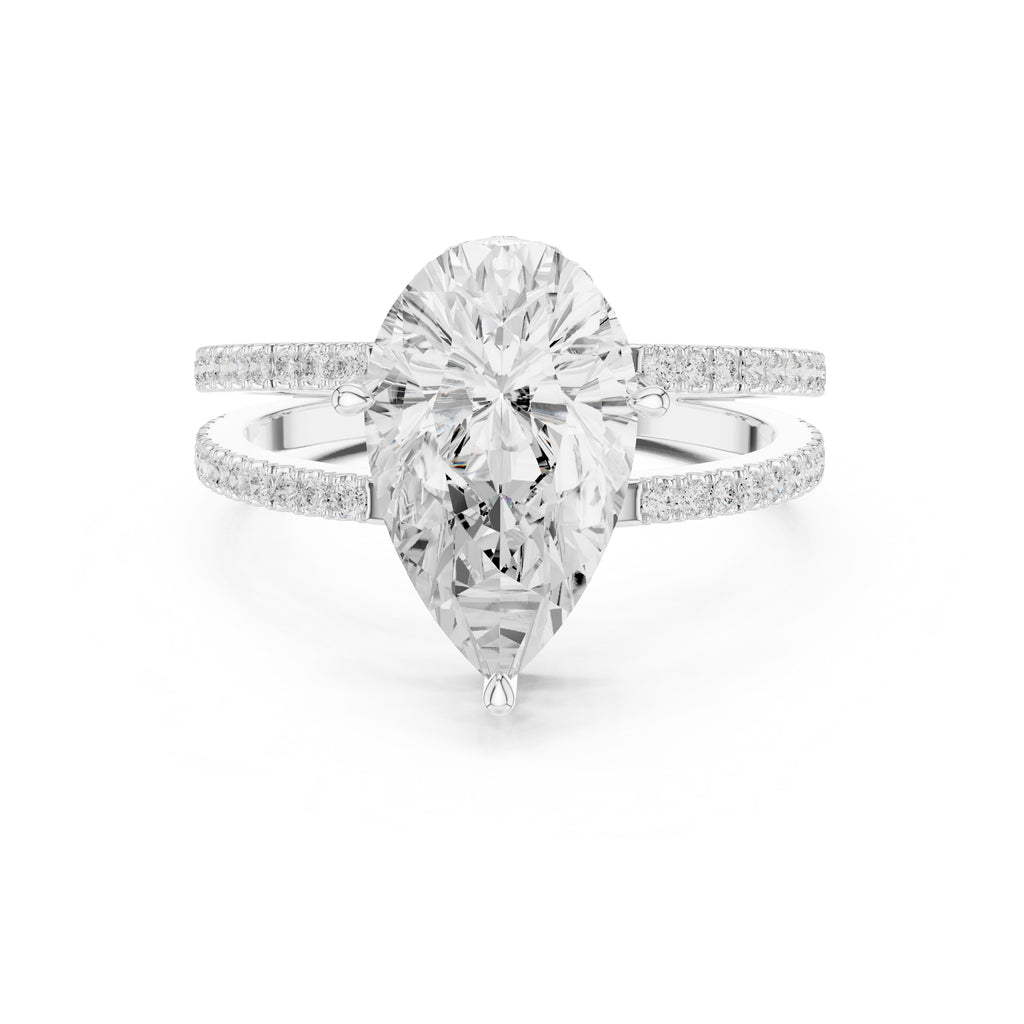 3.00 ct Crowned Bridge Ring 3ct White Gold Pear