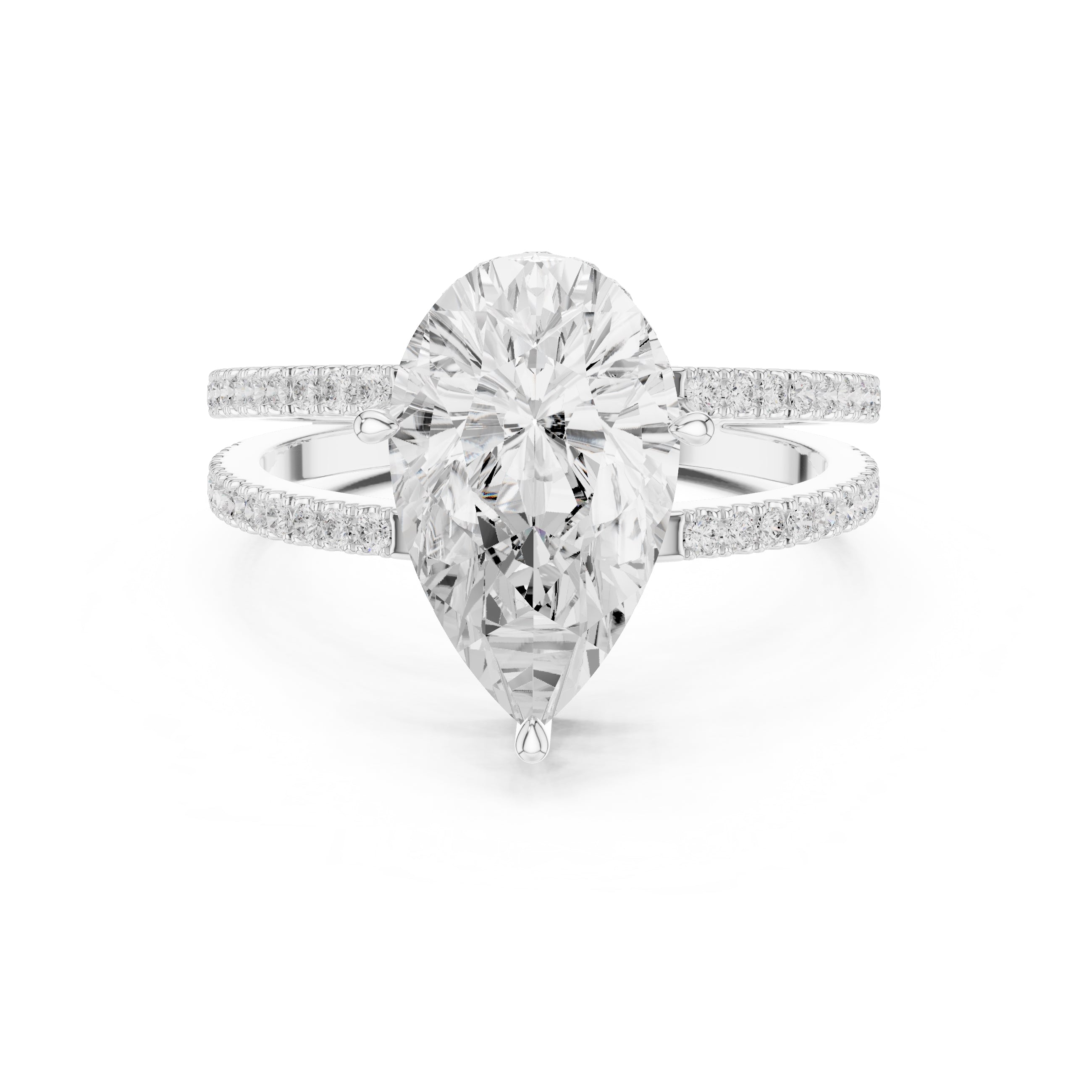 3.00 ct Crowned Bridge Ring 3ct White Gold Pear