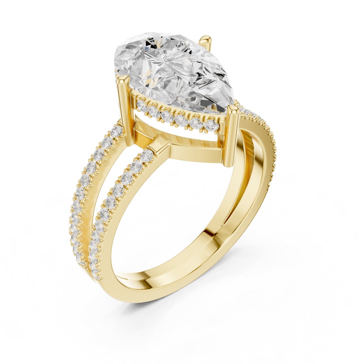3.00 ct Crowned Bridge Ring 3ct Yellow Gold Pear