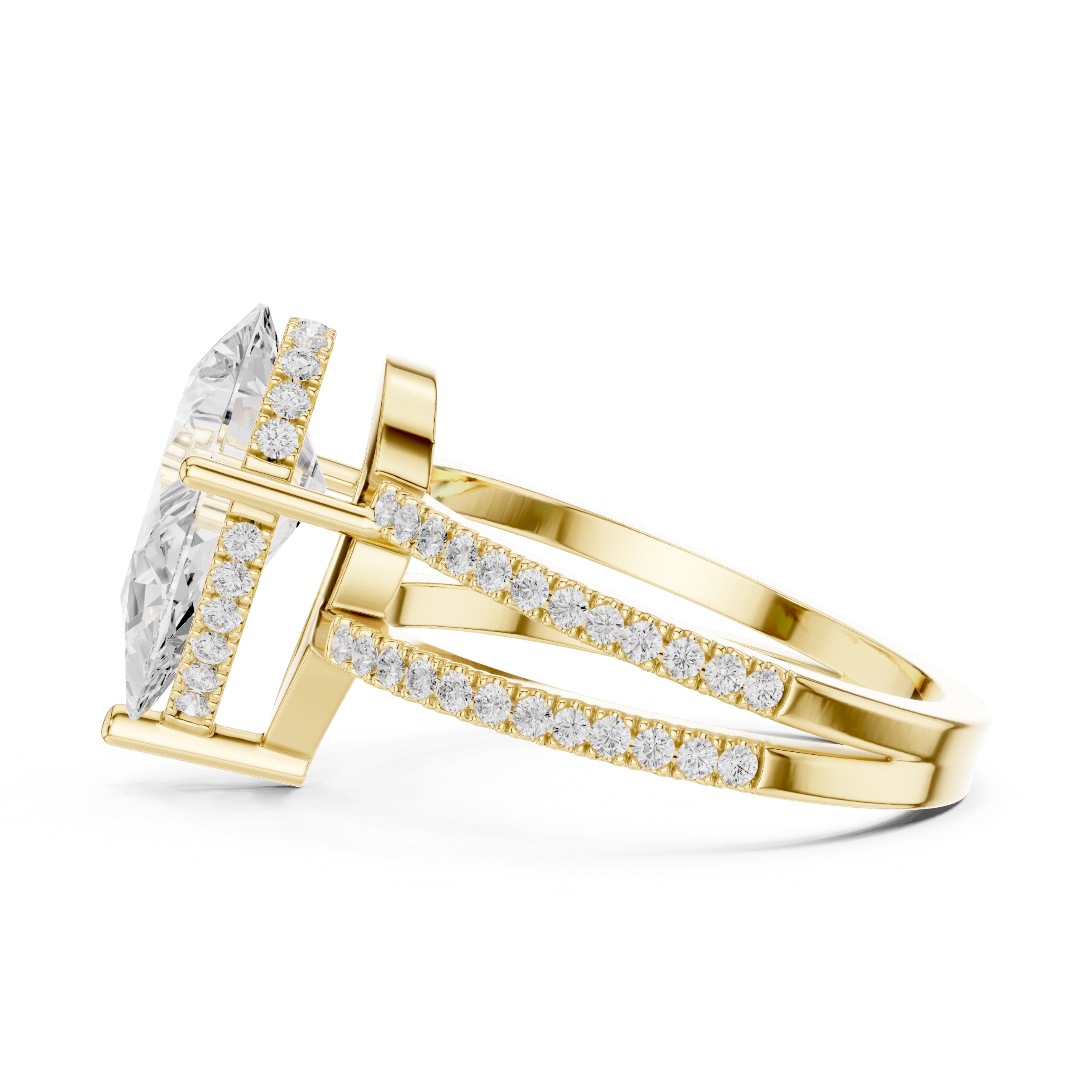 3.00 ct Crowned Bridge Ring 3ct Yellow Gold Pear