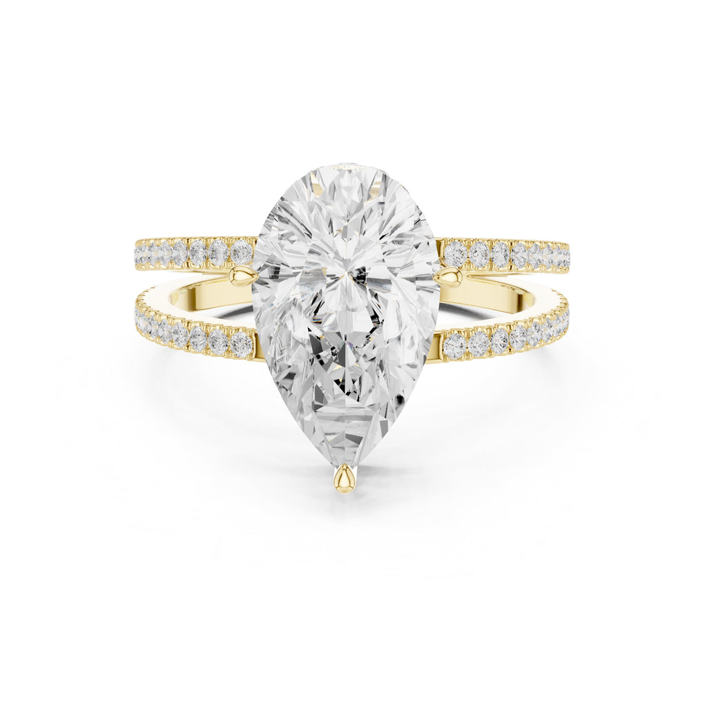 3.00 ct Crowned Bridge Ring 3ct Yellow Gold Pear