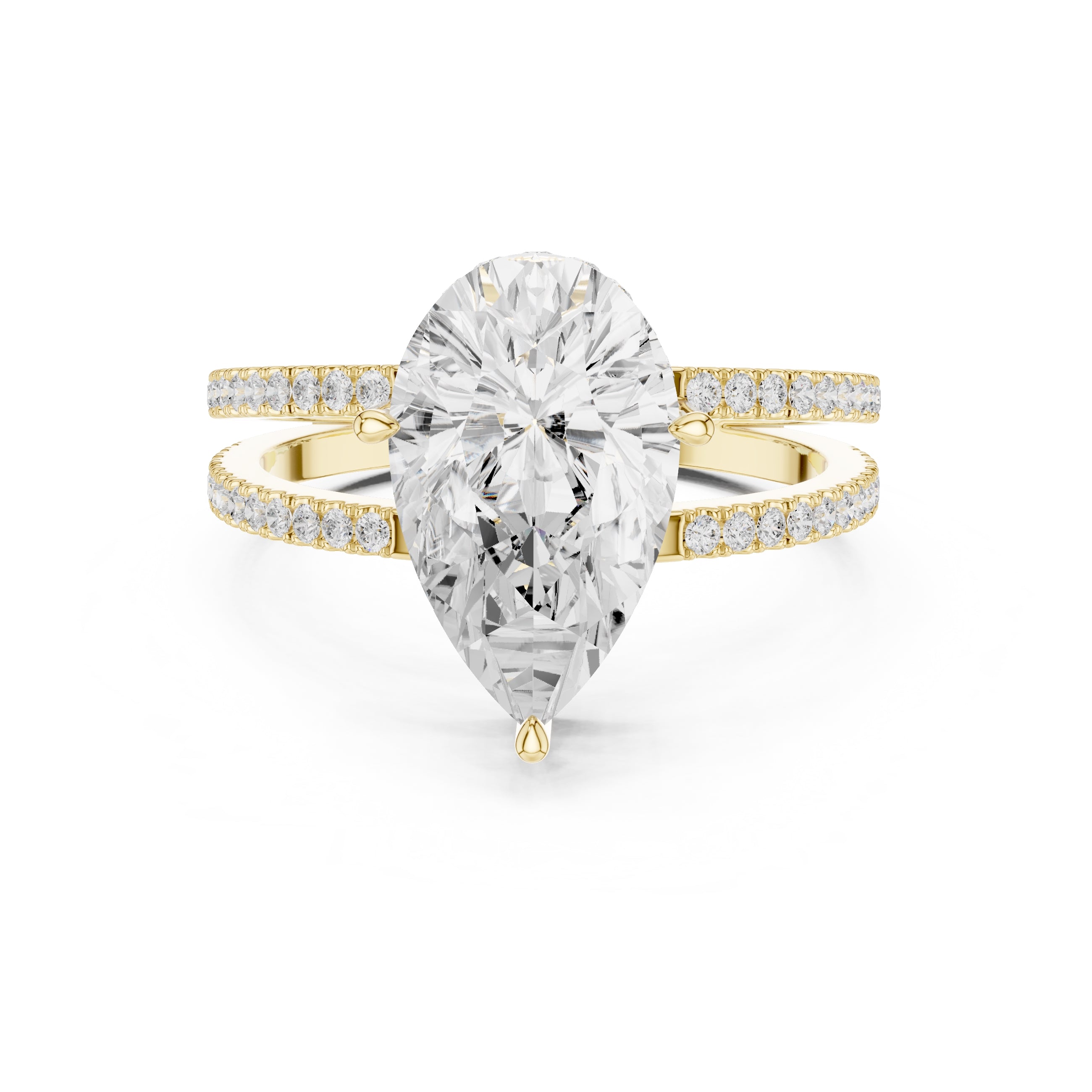 3.00 ct Crowned Bridge Ring 3ct Yellow Gold Pear