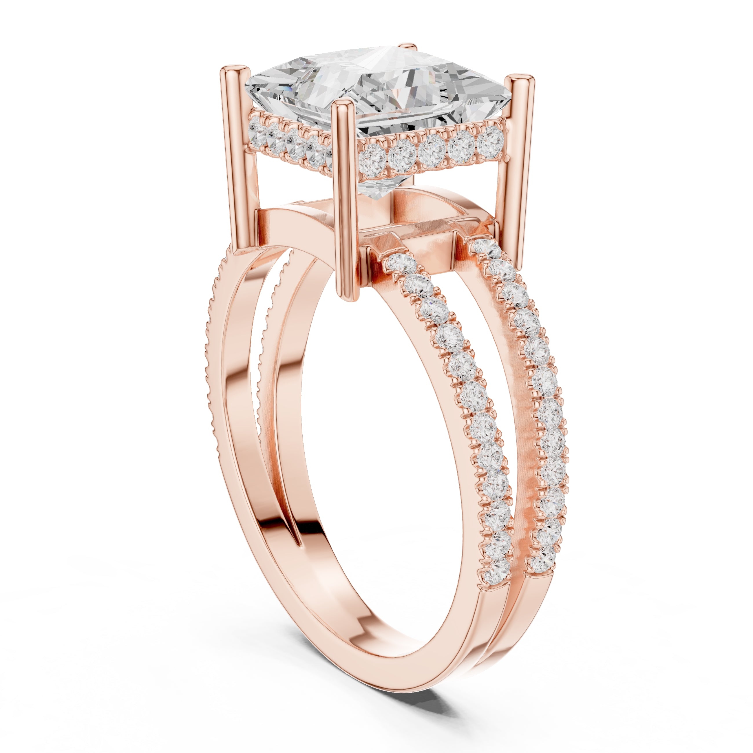 3.00 ct Crowned Bridge Ring 3ct Rose Gold Princess