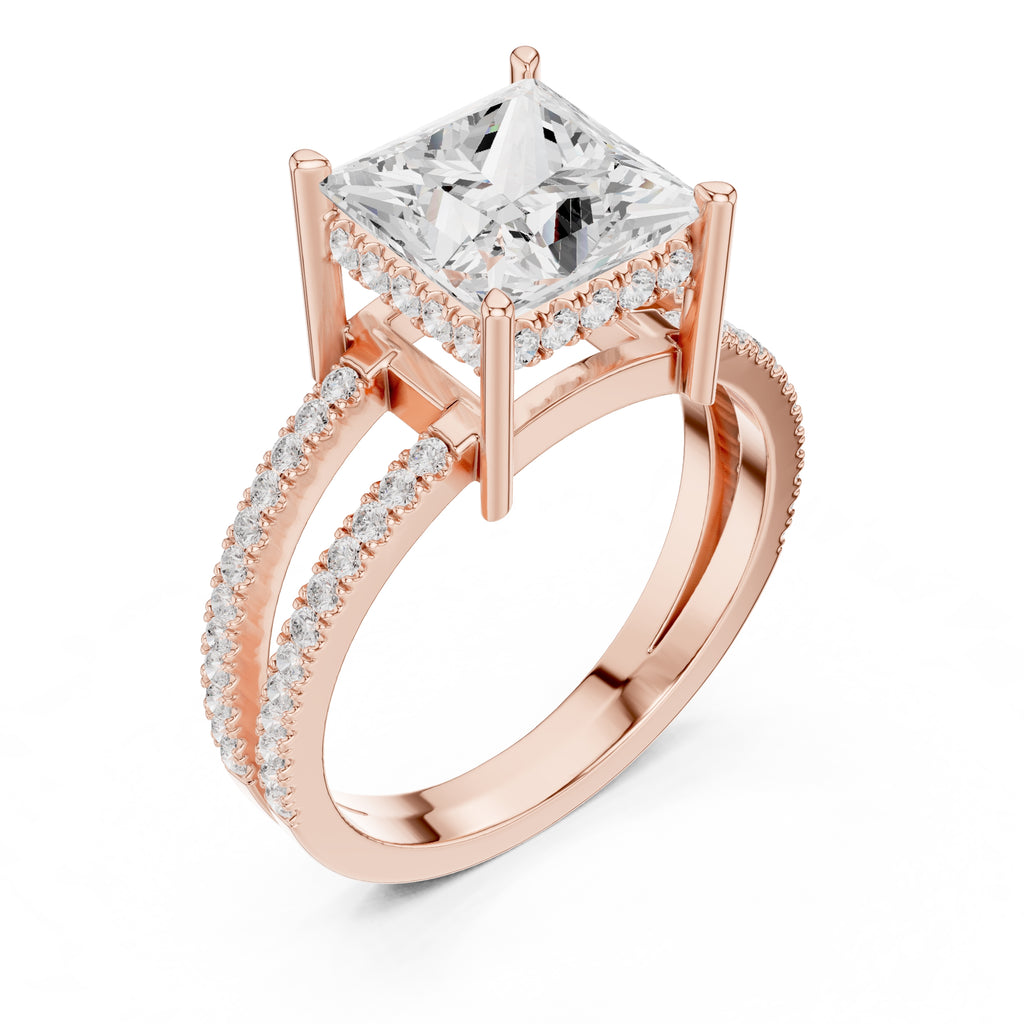 3.00 ct Crowned Bridge Ring 3ct Rose Gold Princess