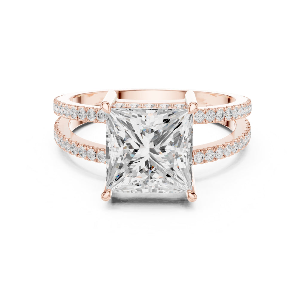3.00 ct Crowned Bridge Ring 3ct Rose Gold Princess