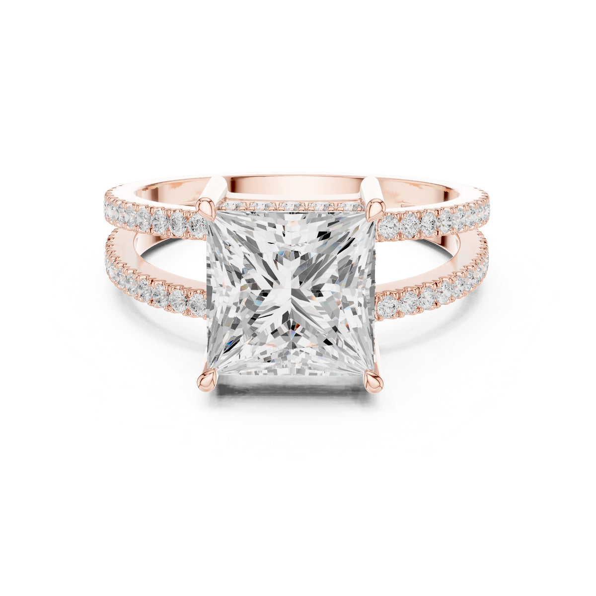 3.00 ct Crowned Bridge Ring 3ct Rose Gold Princess