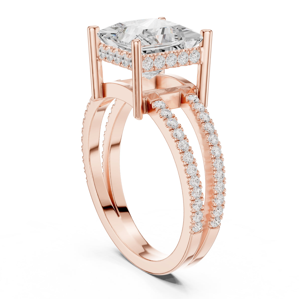 3.00 ct Crowned Bridge Ring Rose Gold Princess