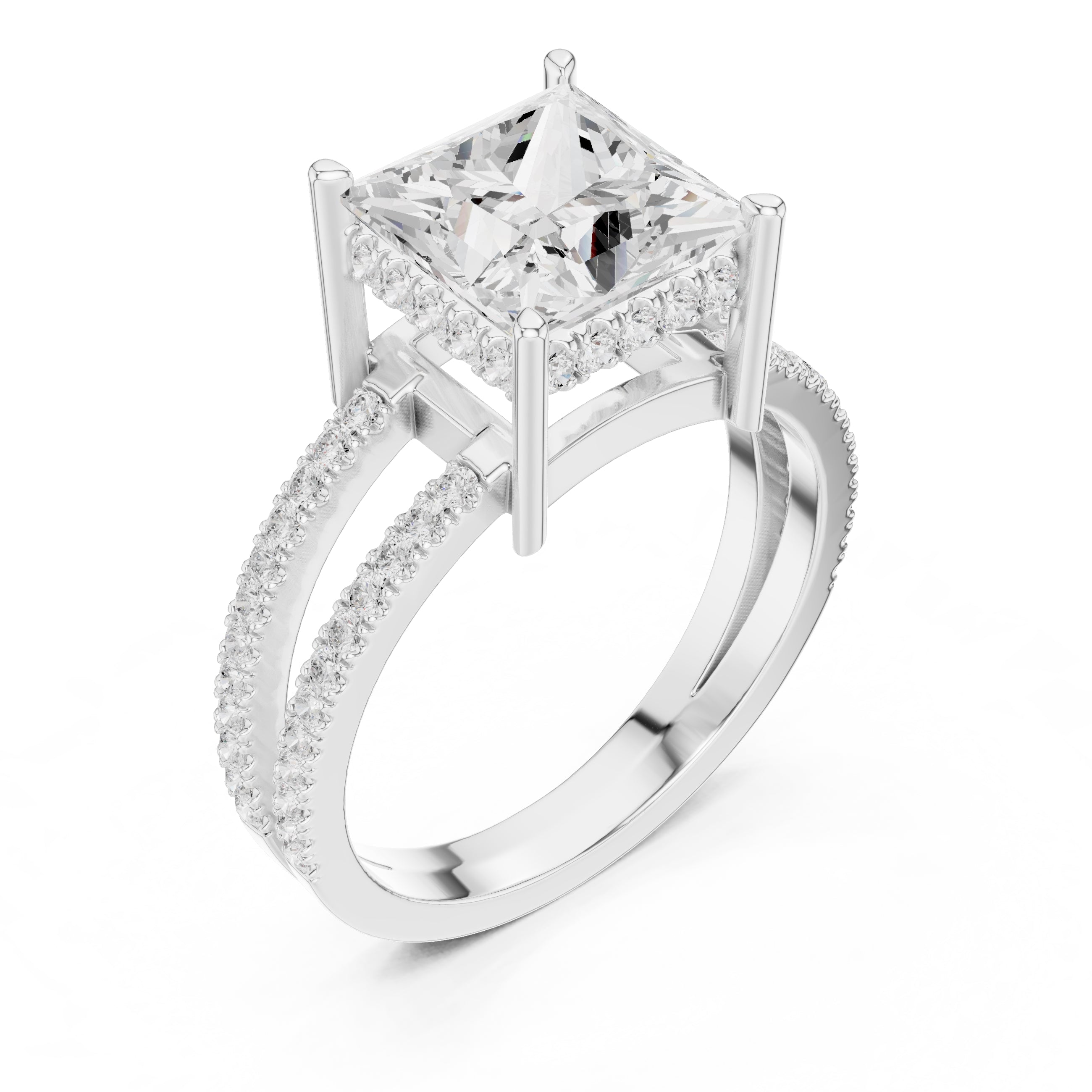 3.00 ct Crowned Bridge Ring 3ct White Gold Princess