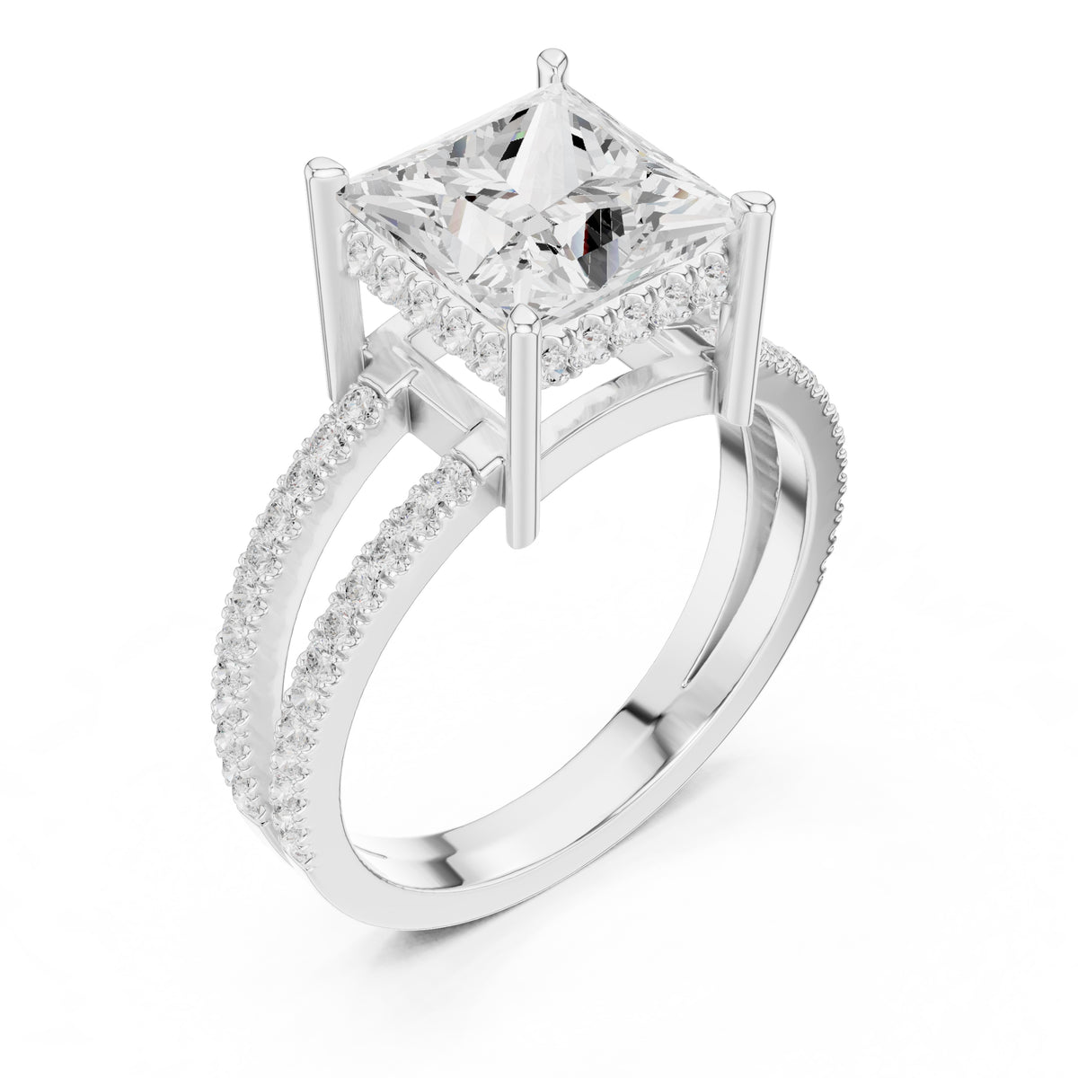 3.00 ct Crowned Bridge Ring White Gold Princess