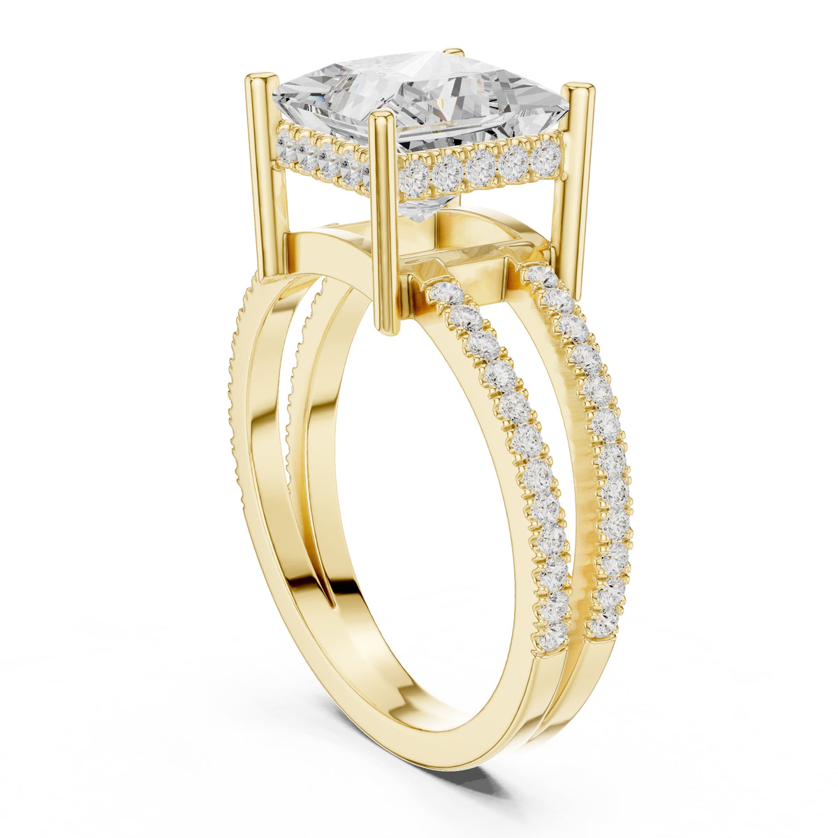 3.00 ct Crowned Bridge Ring 3ct Yellow Gold Princess
