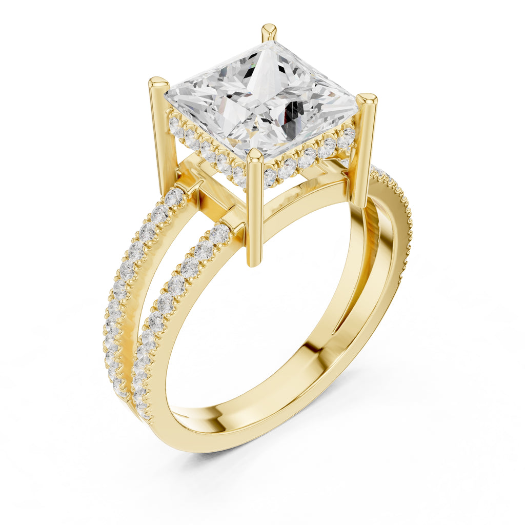 3.00 ct Crowned Bridge Ring 3ct Yellow Gold Princess