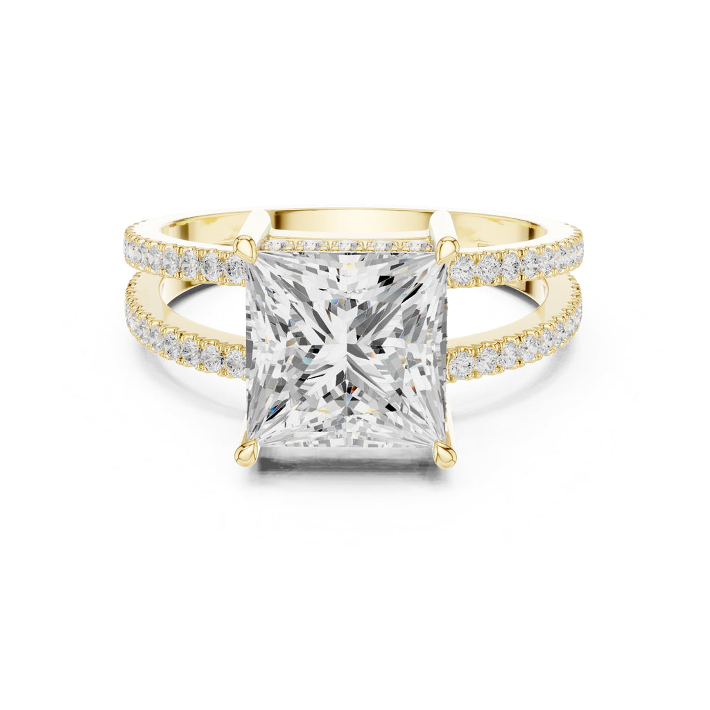 3.00 ct Crowned Bridge Ring 3ct Yellow Gold Princess