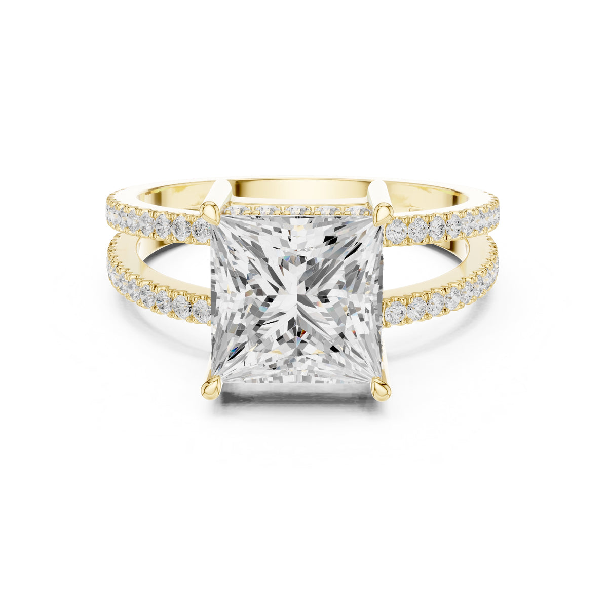 3.00 ct Crowned Bridge Ring 3ct Yellow Gold Princess