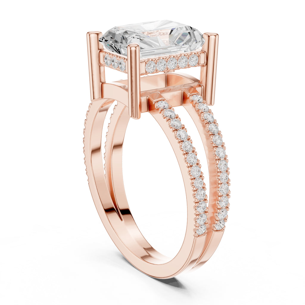 3.00 ct Crowned Bridge Ring 3ct Rose Gold Radiant