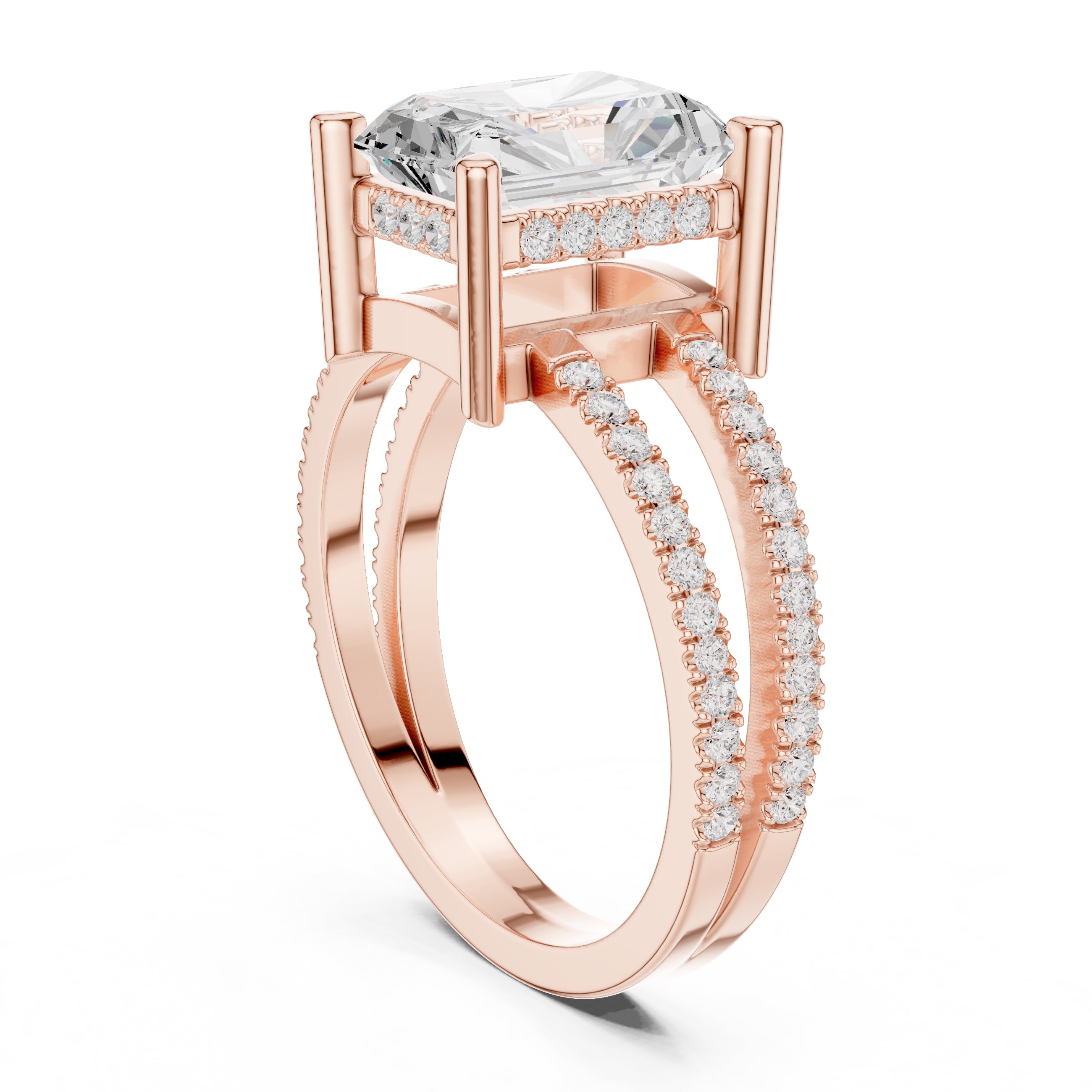 3.00 ct Crowned Bridge Ring 3ct Rose Gold Radiant