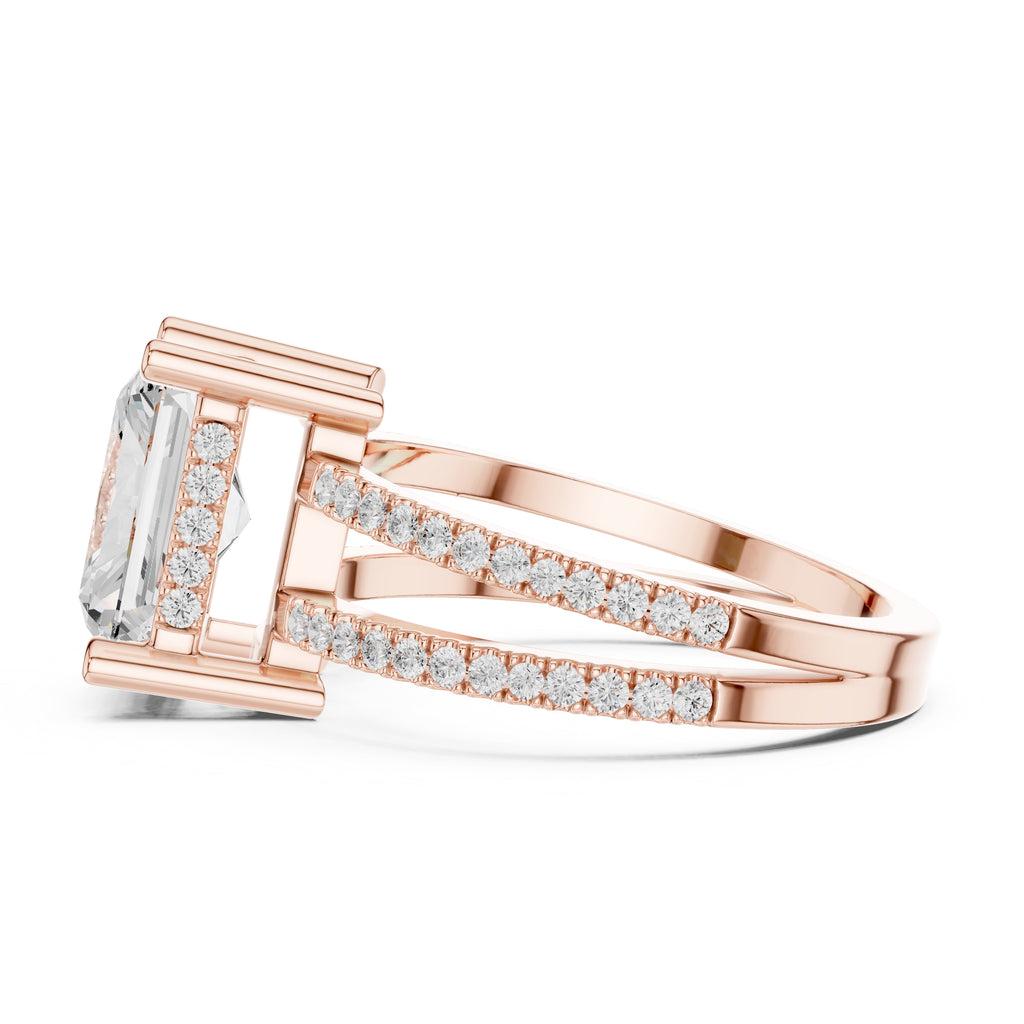 3.00 ct Crowned Bridge Ring 3ct Rose Gold Radiant