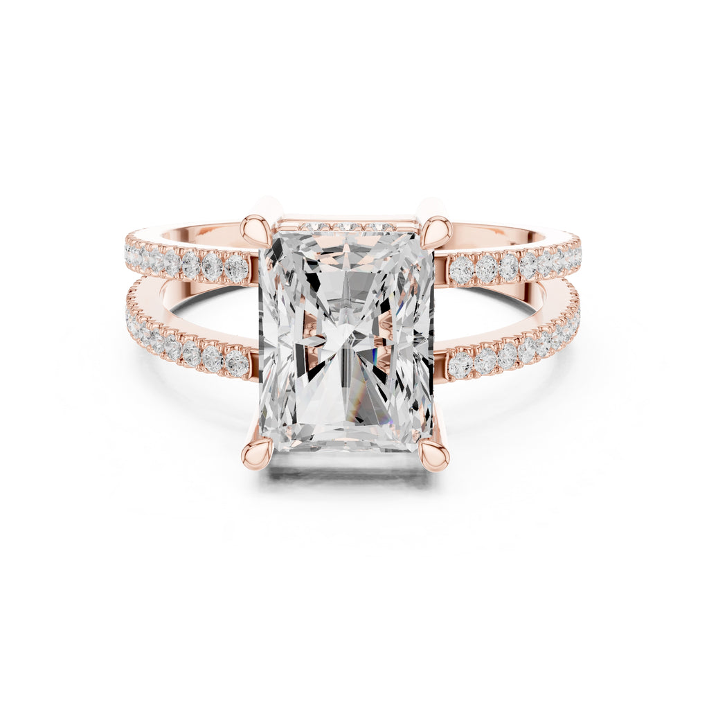 3.00 ct Crowned Bridge Ring 3ct Rose Gold Radiant