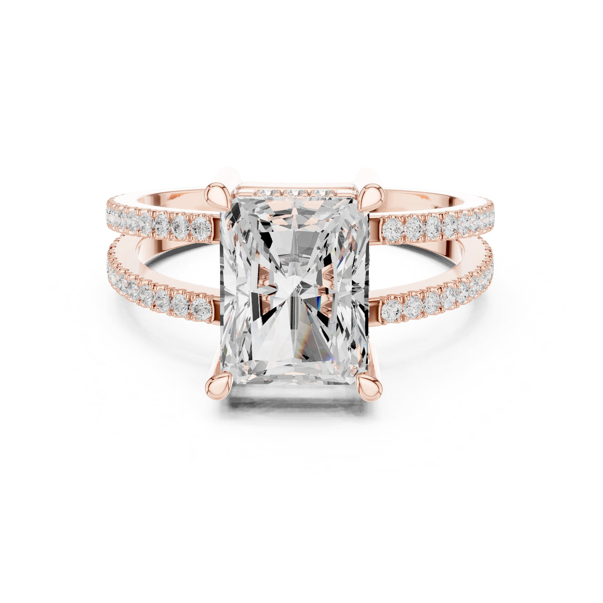 3.00 ct Crowned Bridge Ring 3ct Rose Gold Radiant
