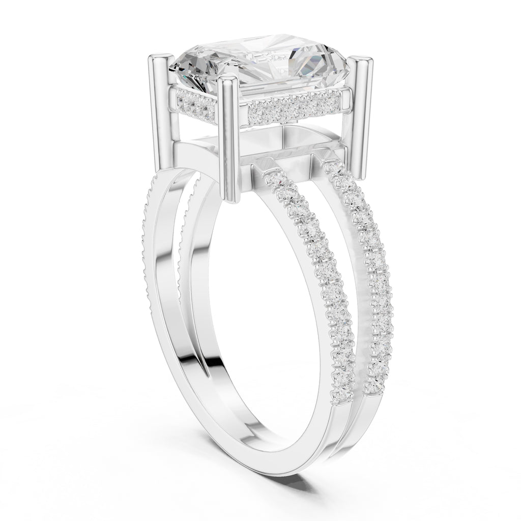 3.00 ct Crowned Bridge Ring 3ct White Gold Radiant