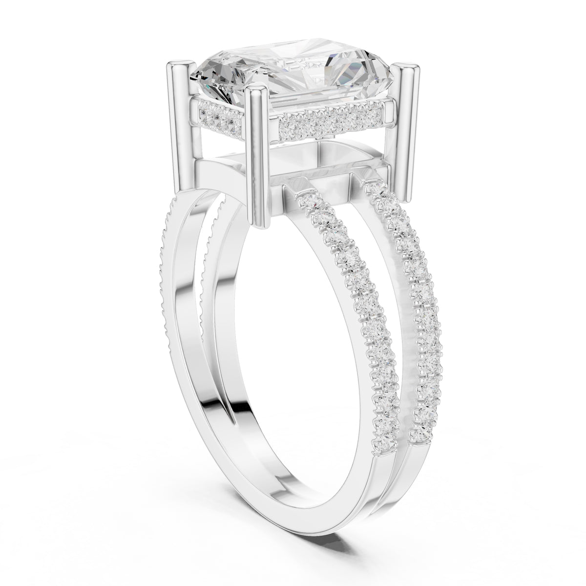 3.00 ct Crowned Bridge Ring 3ct White Gold Radiant