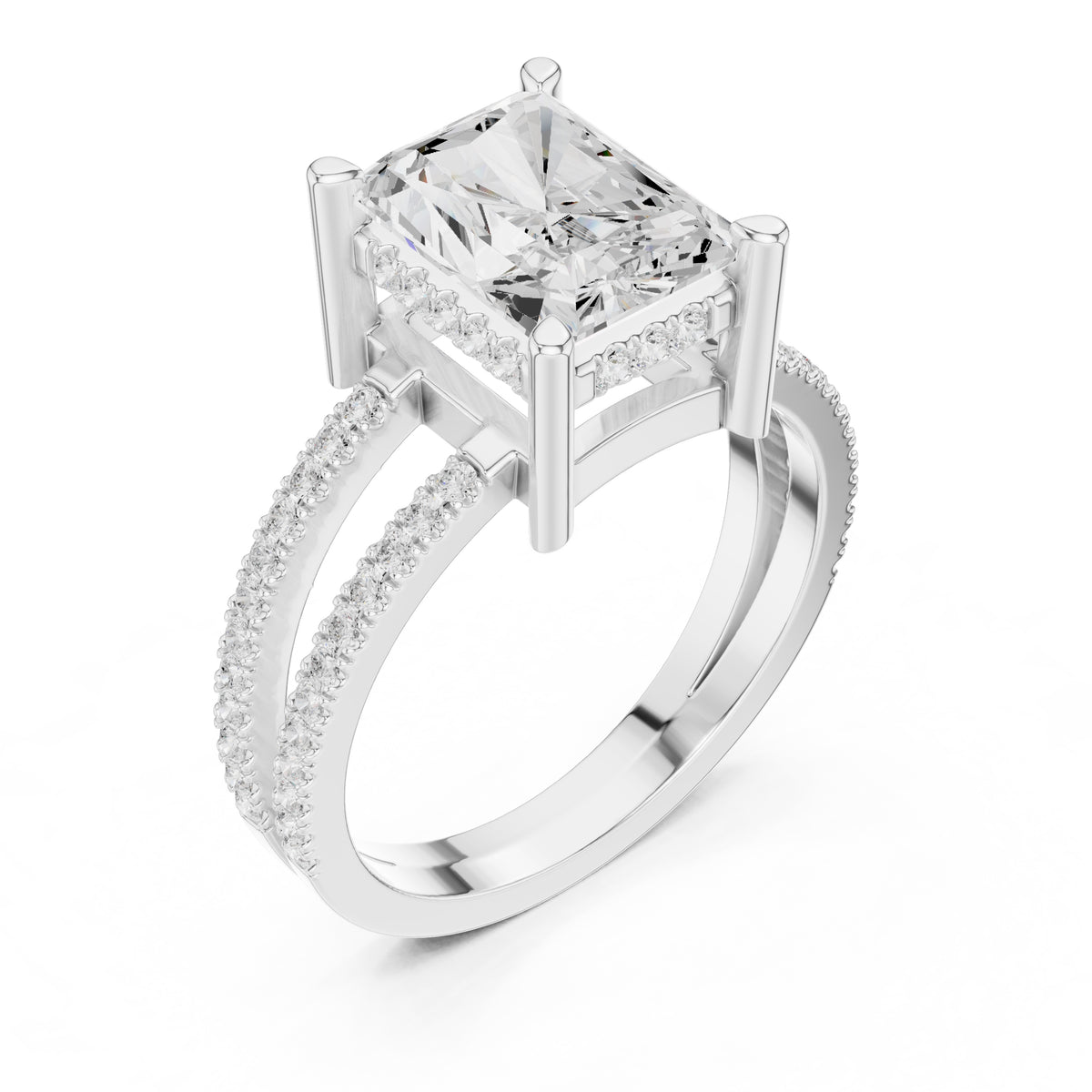 3.00 ct Crowned Bridge Ring 3ct White Gold Radiant