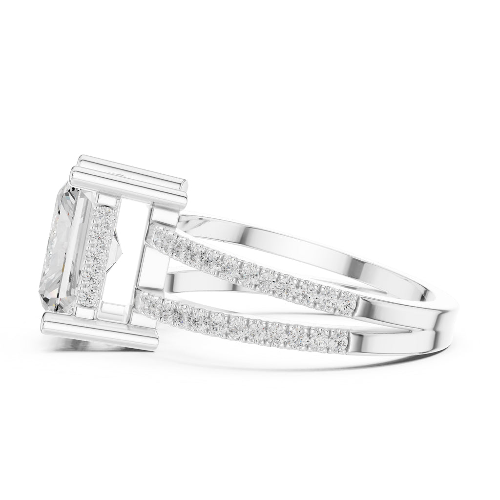3.00 ct Crowned Bridge Ring 3ct White Gold Radiant